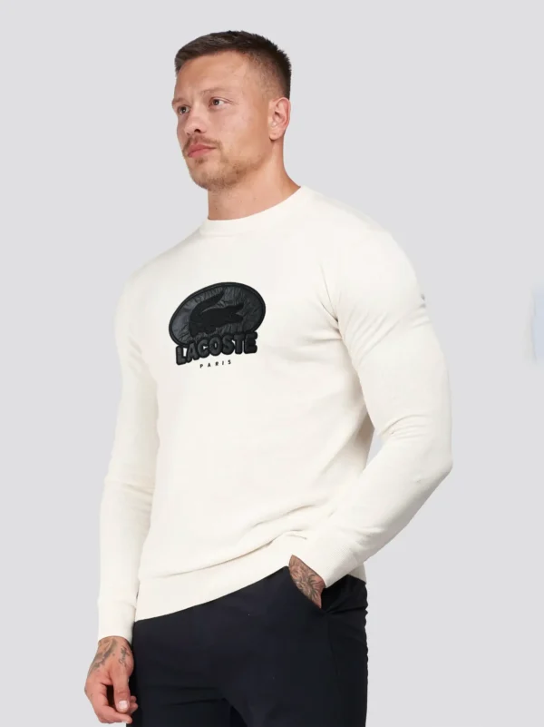 Men Crocodile Chest Logo White Sweatshirt