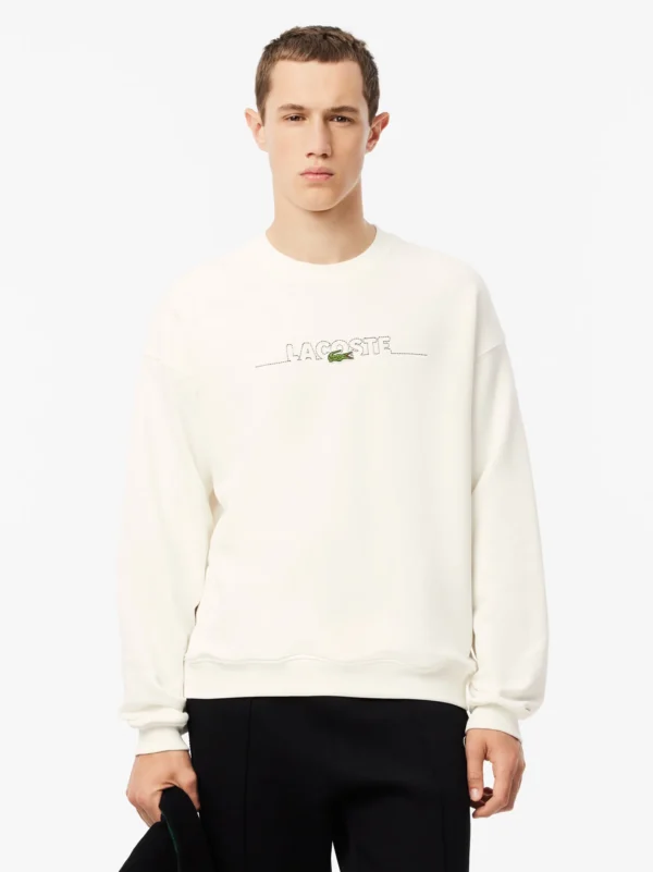 Men Embroidered Crocodile Logo Beige Sweatshirt