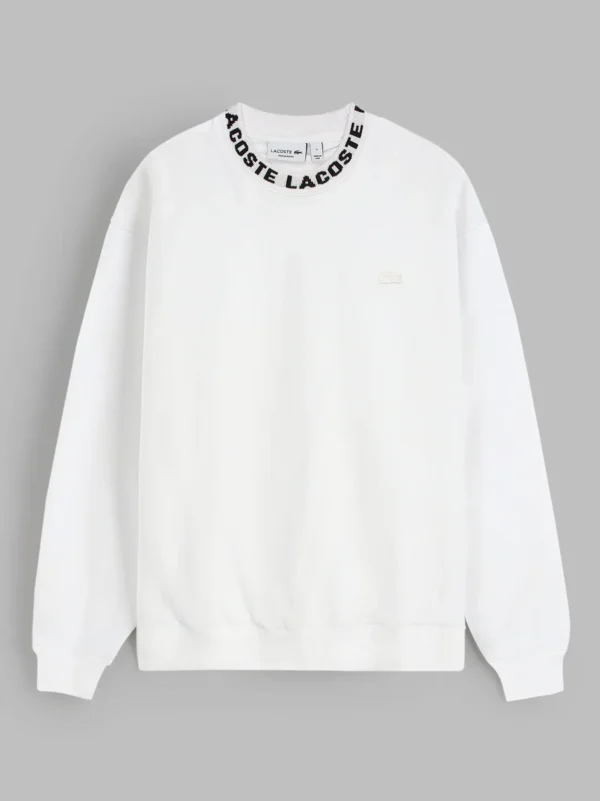 Mens Jacquard Collar Logo White Sweatshirt - Image 7