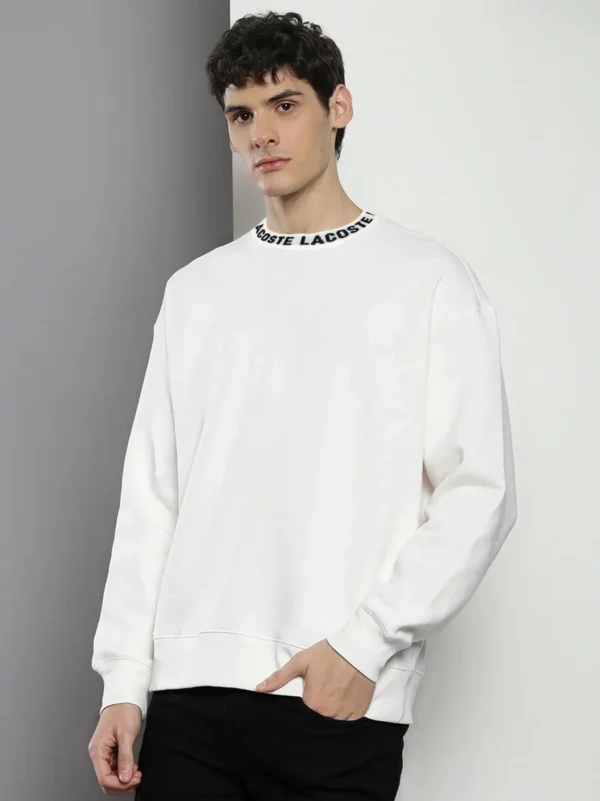 Mens Jacquard Collar Logo White Sweatshirt