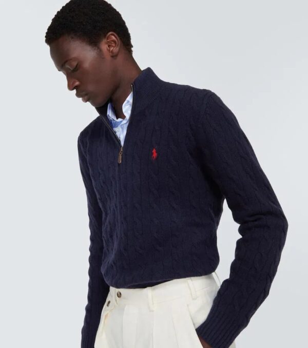 Ralph Laurens Cable-Knit Cotton Quarter-Zip Sweater – Blue - Image 2