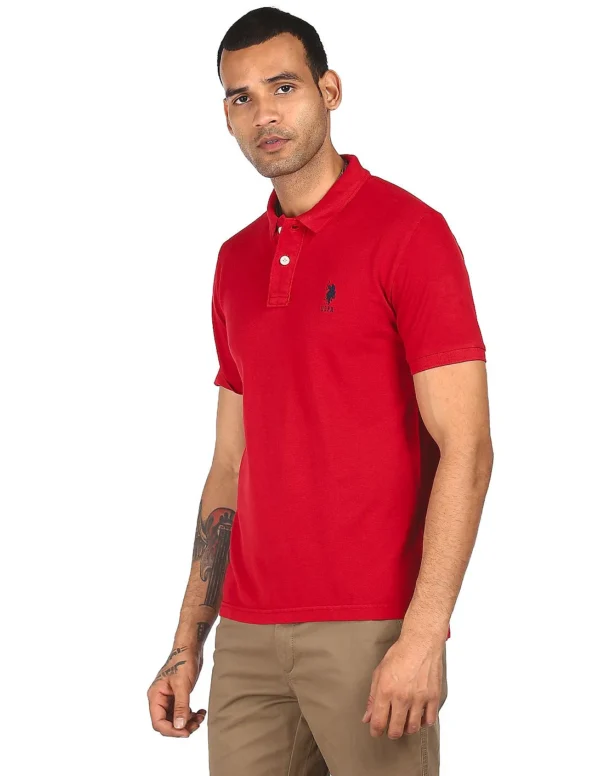 Men Red Solid Polo-Shirt - Image 2