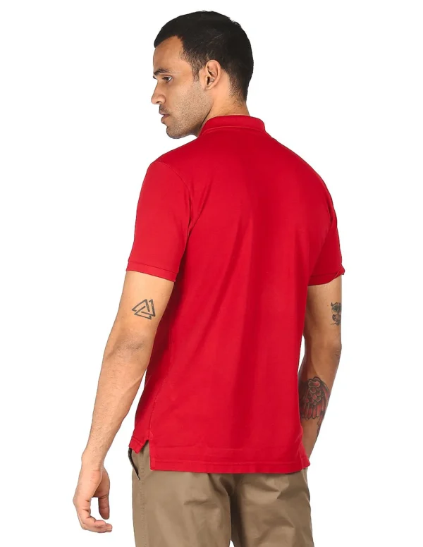 Men Red Solid Polo-Shirt - Image 5