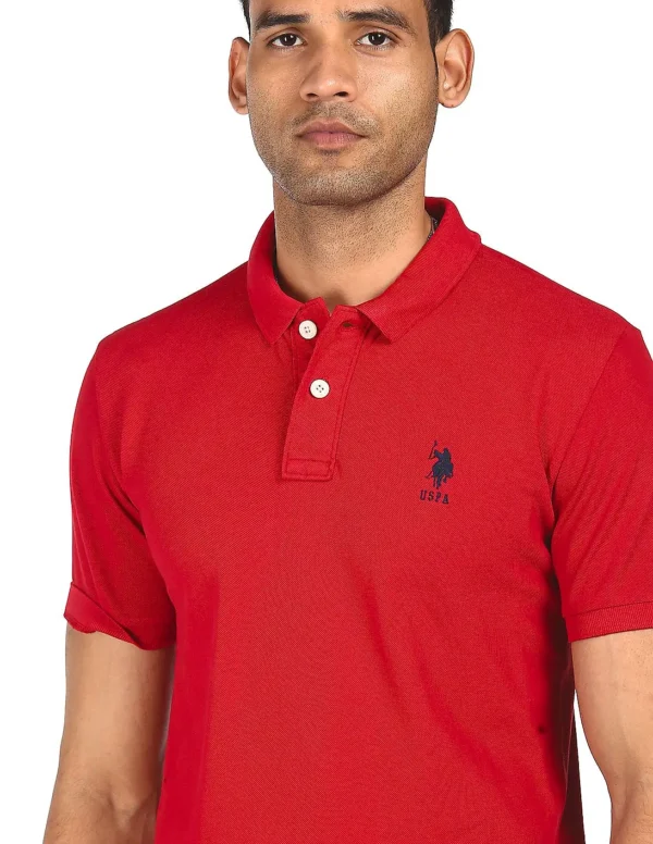 Men Red Solid Polo-Shirt - Image 3