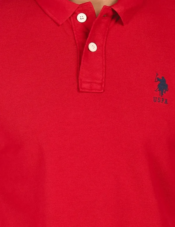 Men Red Solid Polo-Shirt - Image 6