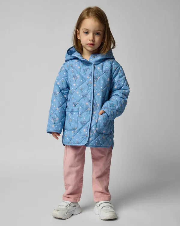 BABY GO FLORAL BLUE HOODED PUFFER JACKET