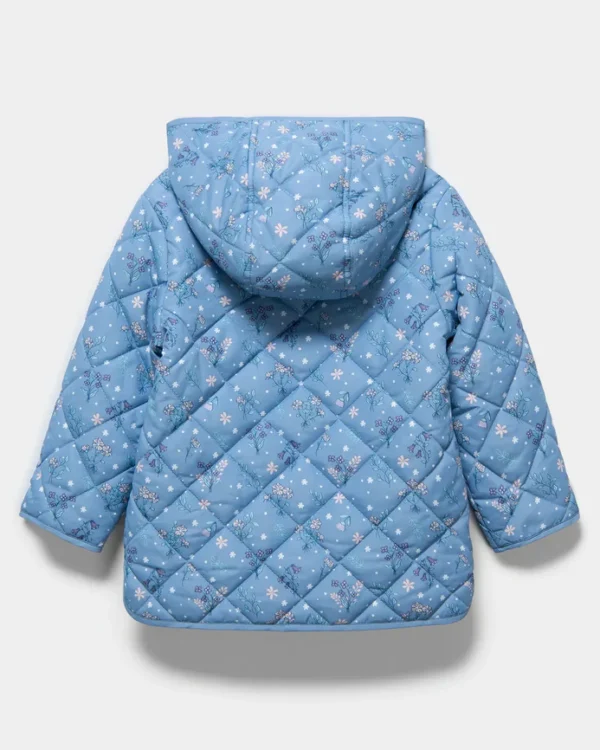 BABY GO FLORAL BLUE HOODED PUFFER JACKET - Image 3