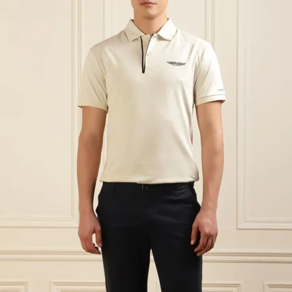 LUXURY TUCH ZIP UP KHAKI POLO SHIRT - Image 2