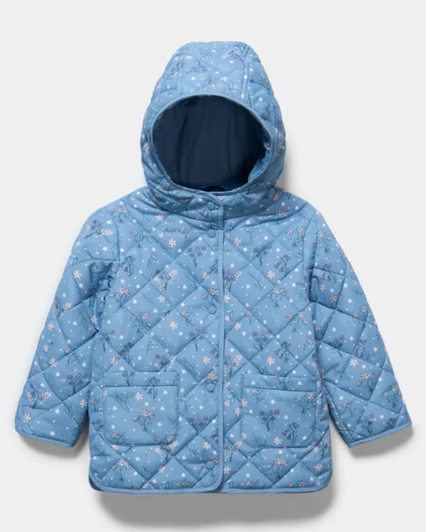 BABY GO FLORAL BLUE HOODED PUFFER JACKET - Image 2