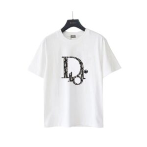 Dior Classic Letter Embossed Round Neck Short Sleeve T-shirt