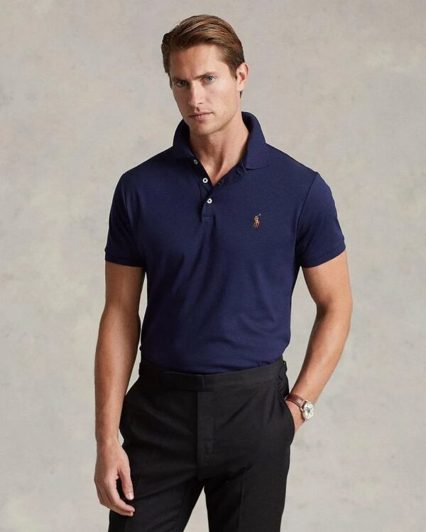 RL Custom Fit Soft Pique Cotton Polo Shirt ( Navy Blue  ) - Image 2