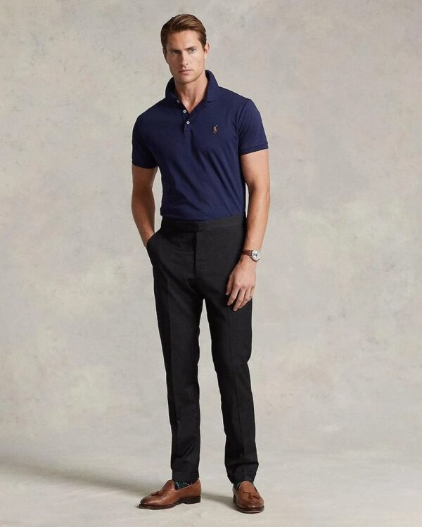 RL Custom Fit Soft Pique Cotton Polo Shirt ( Navy Blue  ) - Image 3