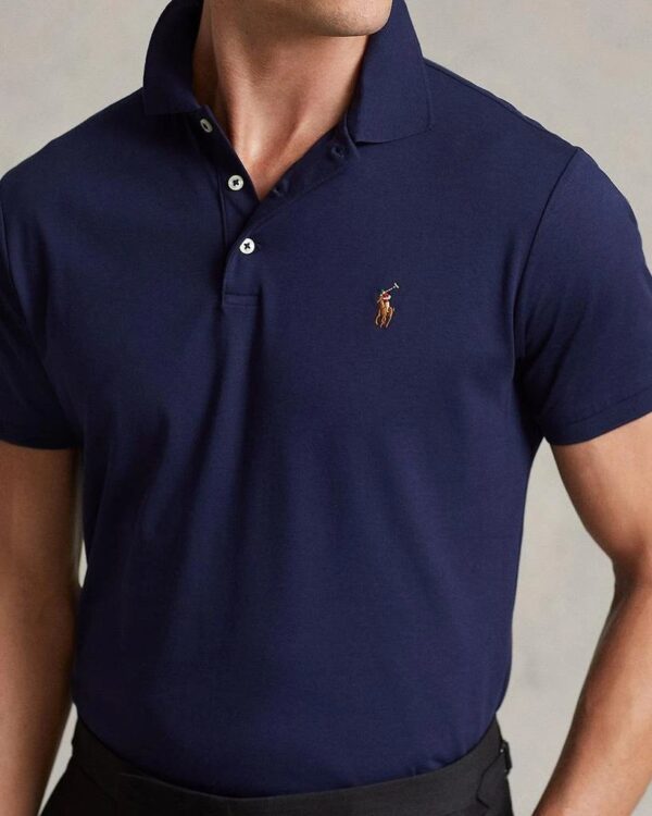 RL Custom Fit Soft Pique Cotton Polo Shirt ( Navy Blue  )