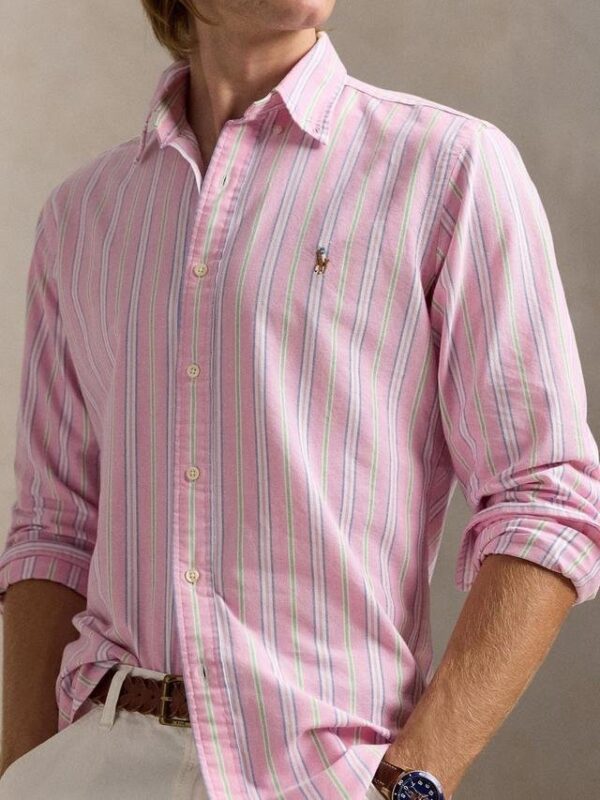 RL Stripe Cotton Custom Fit Oxford Shirt - Image 2