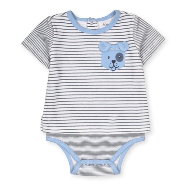 Grey Dog Printed Romper With Green Lining Body Suit And Blue Short - Image 2