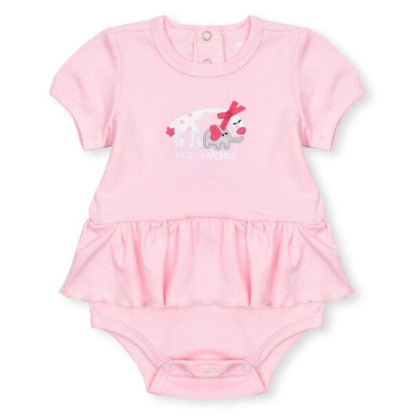 Girl Pink Romper Frock With Heart Printed Dungaree And Pink Short - Image 2