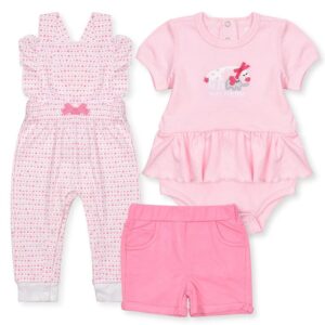 Girl Pink Romper Frock With Heart Printed Dungaree And Pink Short