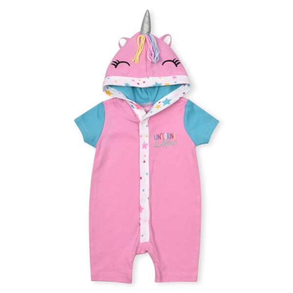White Star Printed Body Suit With Pink Romper Hood With Grey Short - Image 2