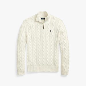 RL Cable-Knit Cotton Quarter-Zip Sweater - White