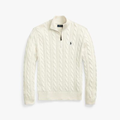 RL Cable-Knit Cotton Quarter-Zip Sweater - White