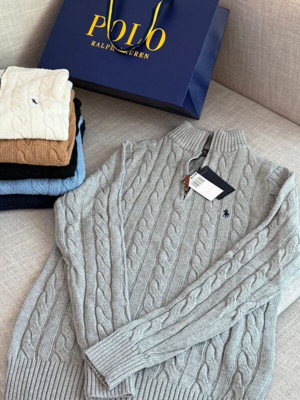 RL Cable-Knit Cotton Quarter-Zip Sweater - Grey - Image 2