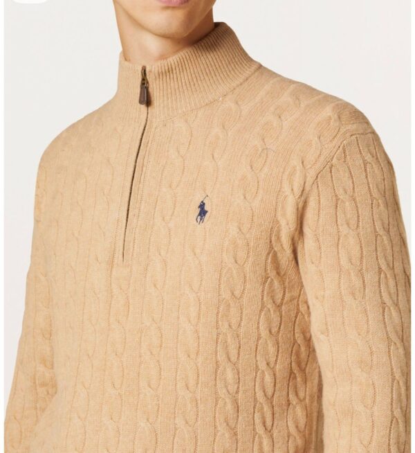 RL Cable-Knit Cotton Quarter-Zip Sweater - Camel - Image 3