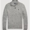 RL Cable-Knit Cotton Quarter-Zip Sweater - Grey