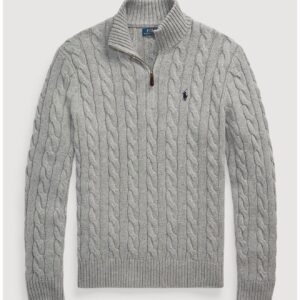 RL Cable-Knit Cotton Quarter-Zip Sweater - Grey