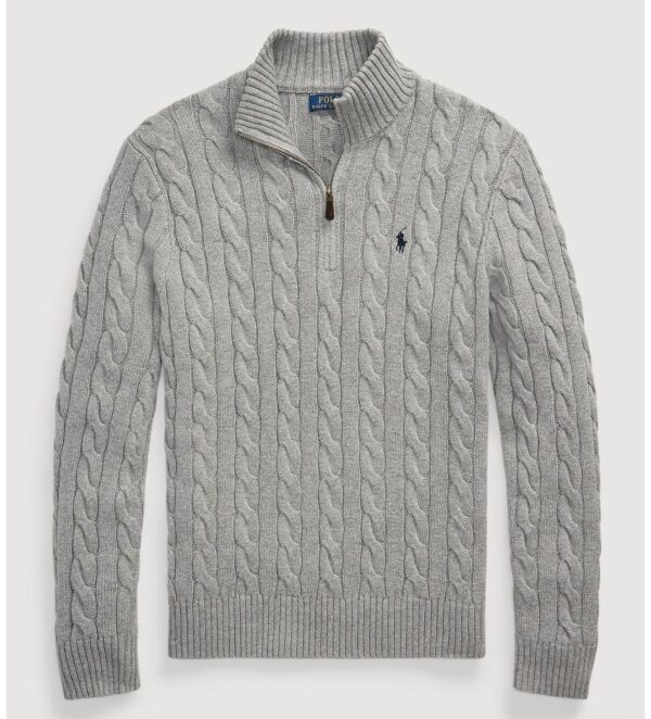 RL Cable-Knit Cotton Quarter-Zip Sweater - Grey