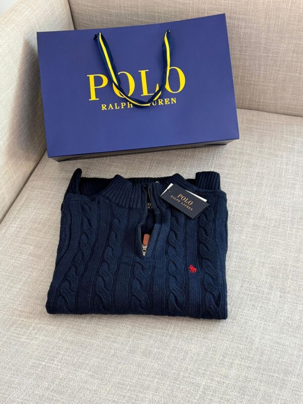 RL Cable-Knit Cotton Quarter-Zip Sweater - Blue