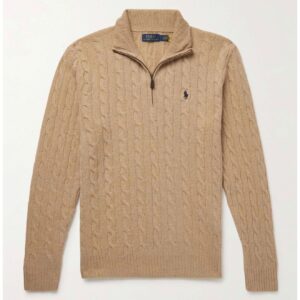 RL Cable-Knit Cotton Quarter-Zip Sweater - Camel