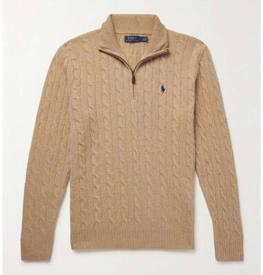 RL Cable-Knit Cotton Quarter-Zip Sweater - Camel