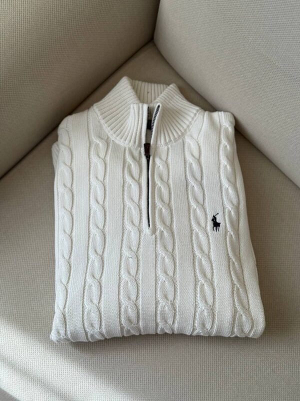 RL Cable-Knit Cotton Quarter-Zip Sweater - White - Image 3